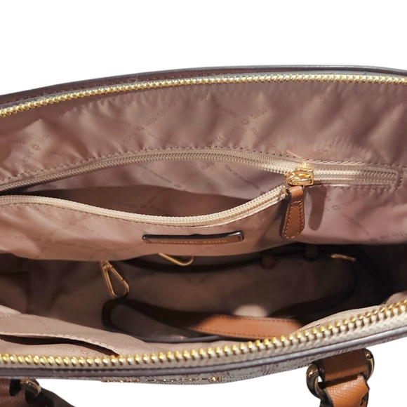 A. Michael Kors- Cindy Dome Vanilla Signature Satchel - Picture 5 of 7